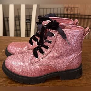 Pink Glitter Combat Boots